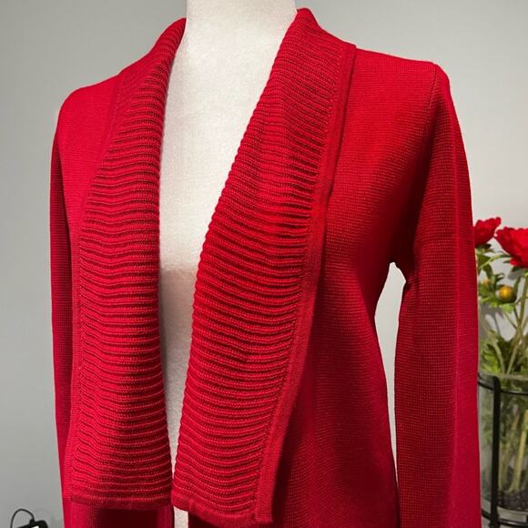 NEW Ann Taylor Loft Merino Wool Ribbed Shawl Collar Cardigan Sweater Red XS NWT - Picture 3 of 14